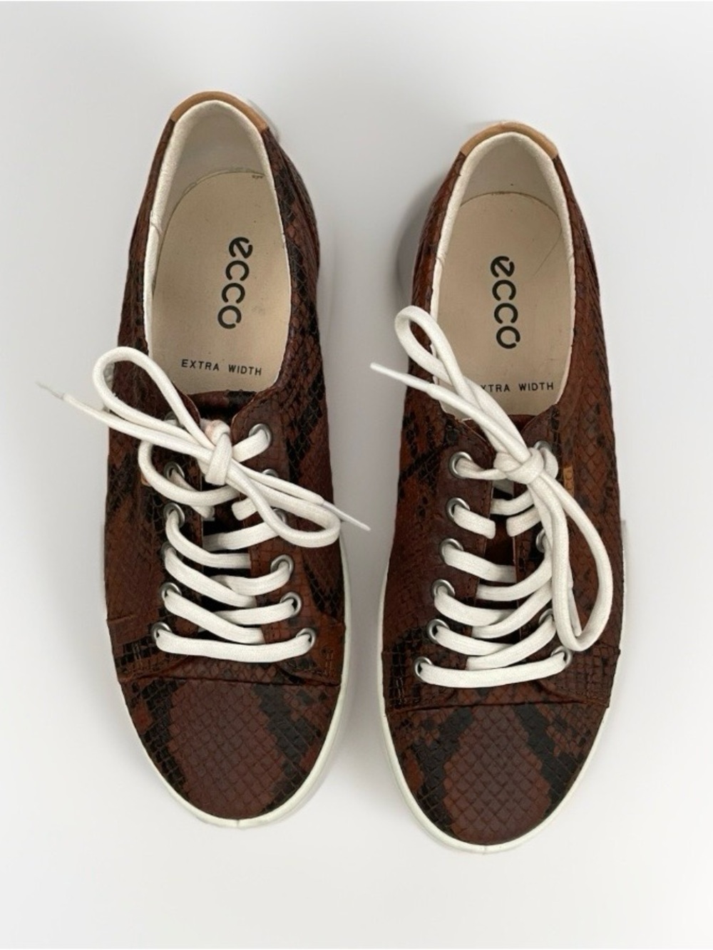ECCO Soft 7 Sneaker Womens 39 US 8.5 Brown  Snakeskin Print Leather Low Top